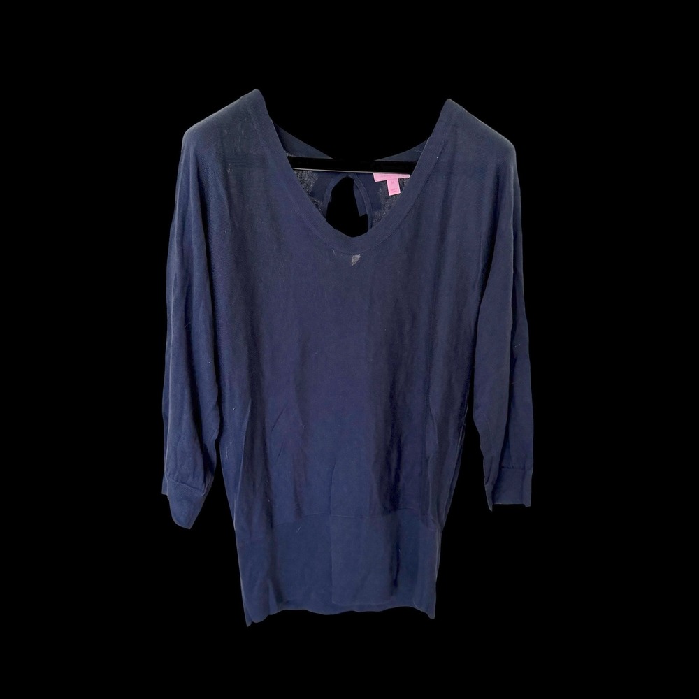 Lilly Pulitzer Navy Blue Silk Cotton Bow Back V-Neck Sweater Medium